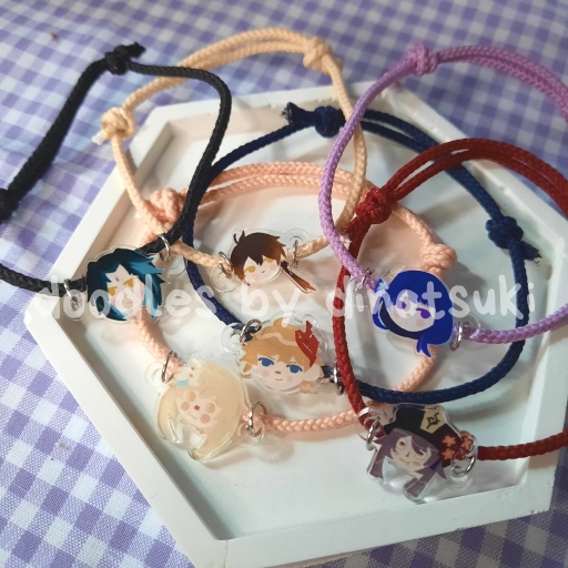 Gelang Genshin Impact tali colorful - Bracelet anime gantungan Akrilik zhongli childe xiao hutao