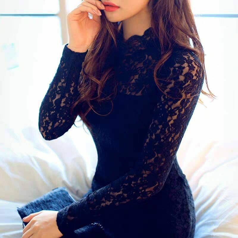 PREMIUM Lace Corset Dress Lengan Panjang Korea Bodycon Pesta Club Brokat Renda Sexy