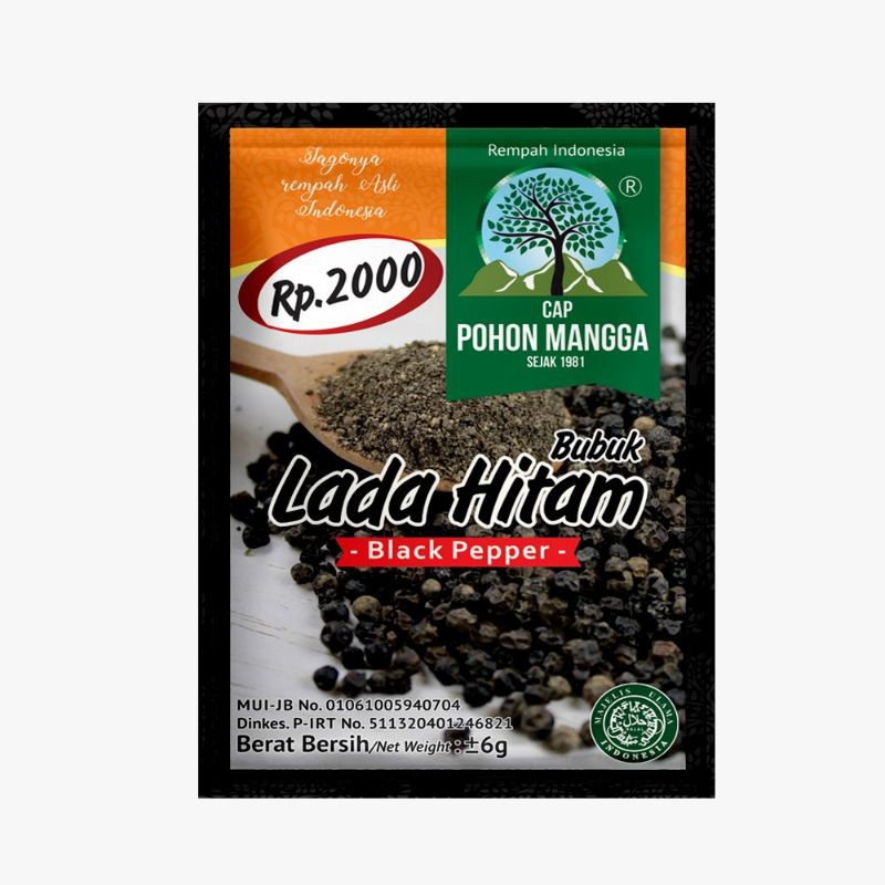 

Lada Hitam Bubuk Halus Cap Pohon Mangga Per Sachet 6 gram Merica Sahang Item Black Pepper Powder