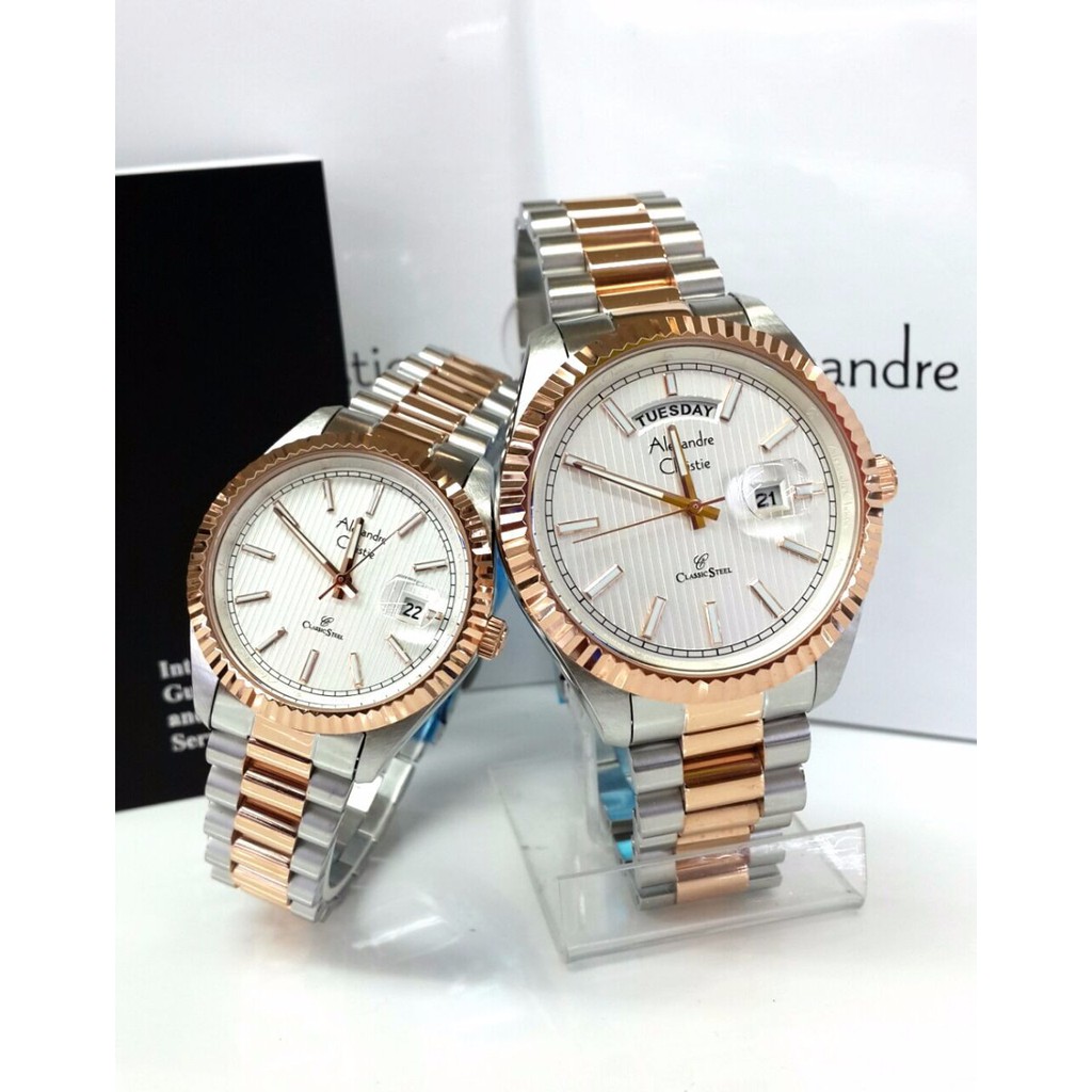 Jam Couple AC Alexandre CHristie 5004 Silver Rosegold Original F-14
