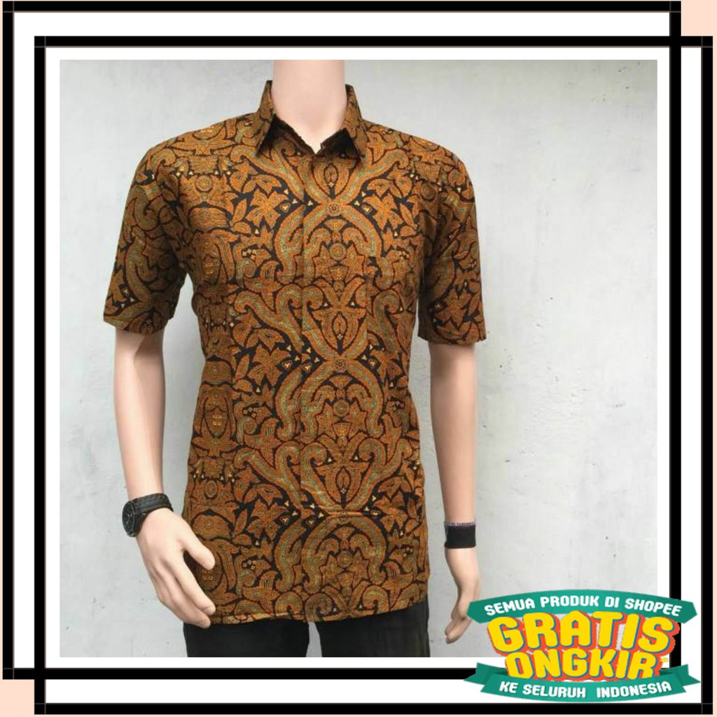 BATIK SEMARANG MURAH - TERBARU TERKINI / Kemeja Hem Batik Sogan Cakra | Atasan Lengan Pendek Pria