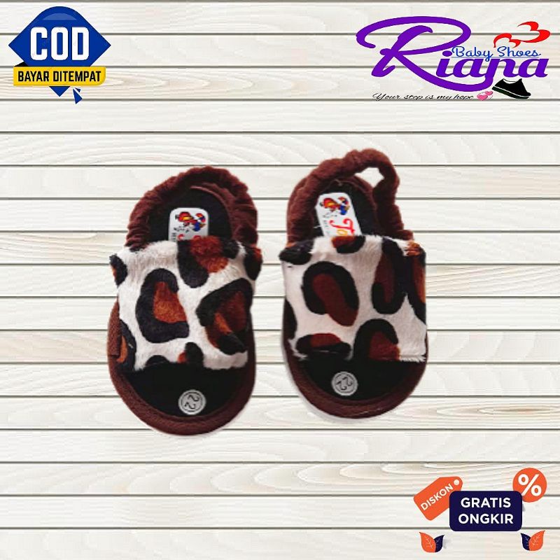 Sandal bayi sandal anak terbaru motif bulu lembut usia 4-15 bulan