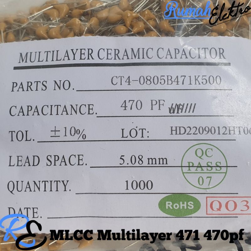 Kapasitor 471 470pf MLCC Multilayer Ceramic Capacitor 471 470pf Kualitas Bagus