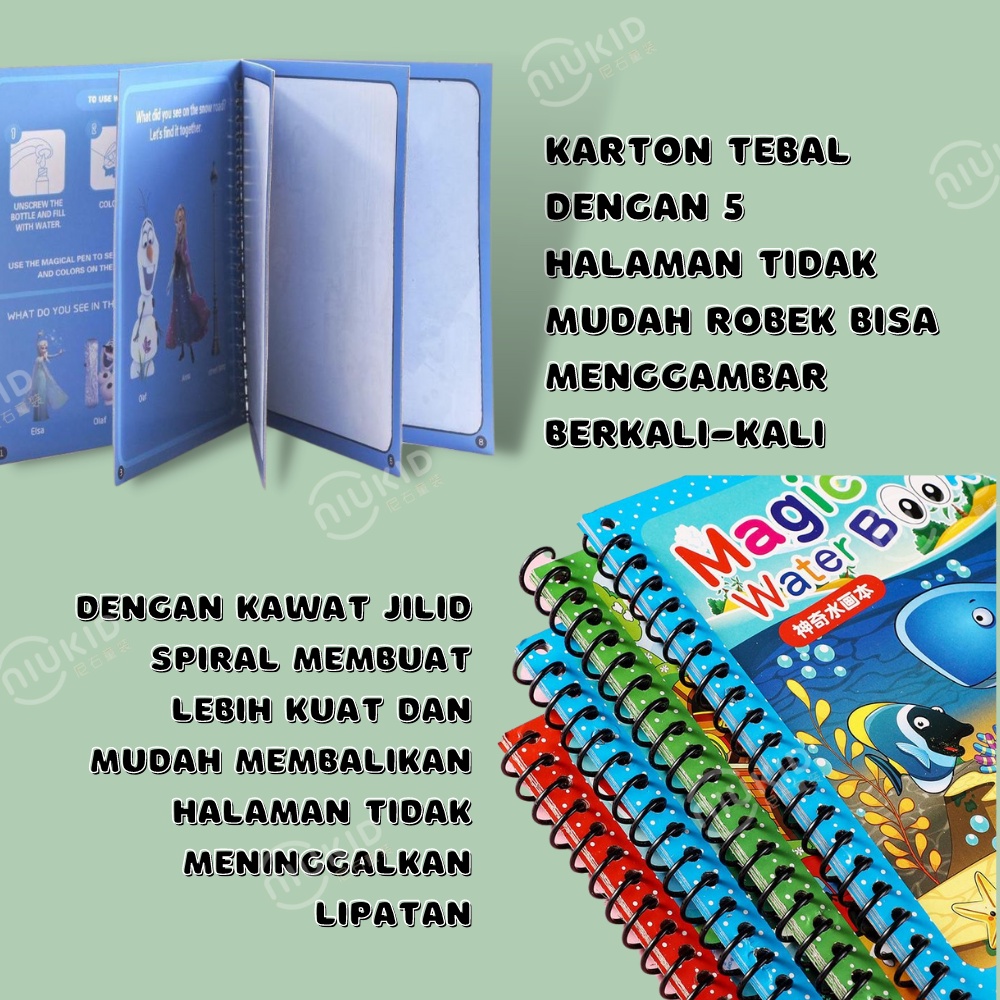 NIUKID MAGIC WATER BOOK MAGIC WATER PEN BUKU GAMBAR MEWARNAI BUKU WARNA MAINAN EDUKASI ANAK