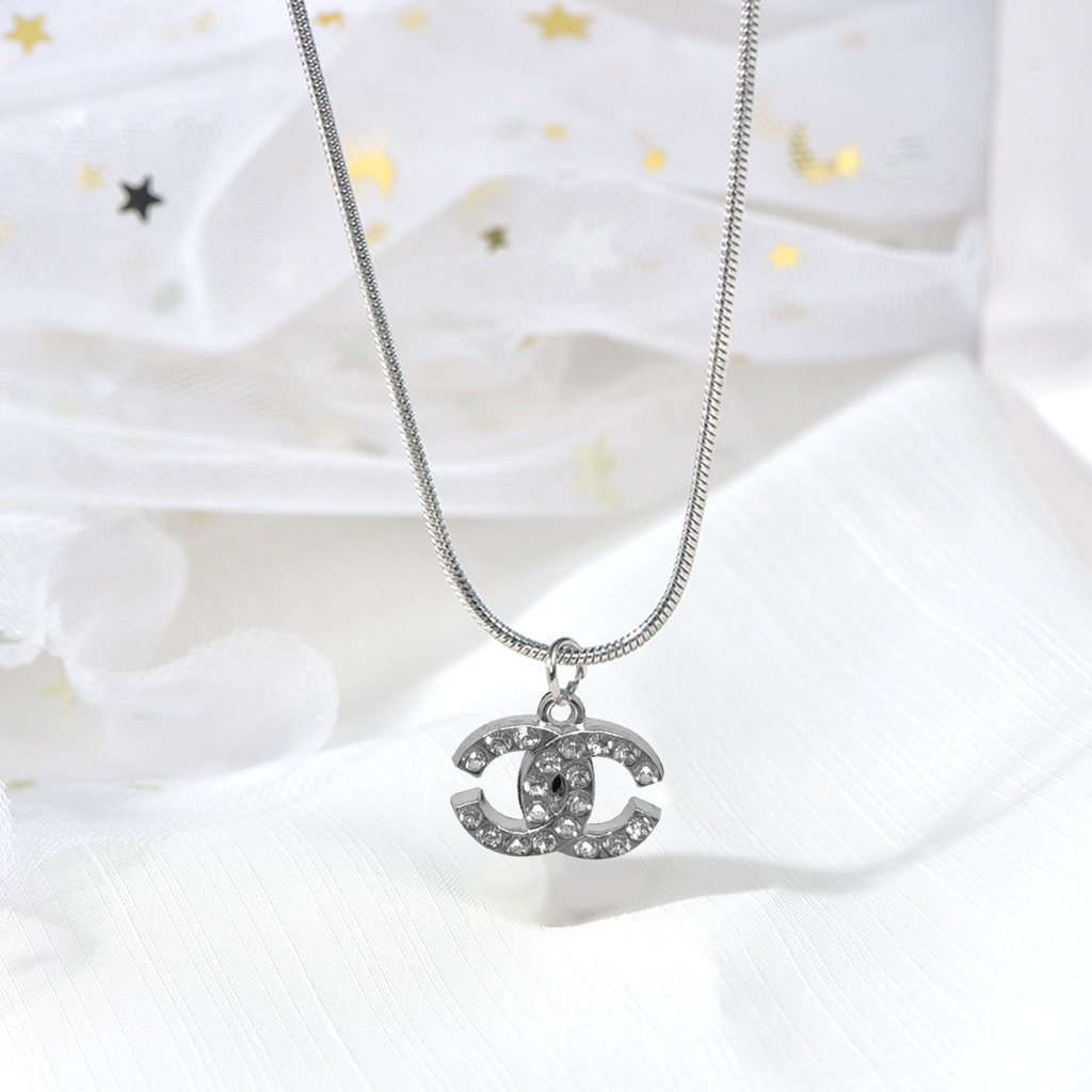 Kalung Rodium Wanita Liontin Chneel set kalung + liontin termurah awet lama dan mewah kalungnya