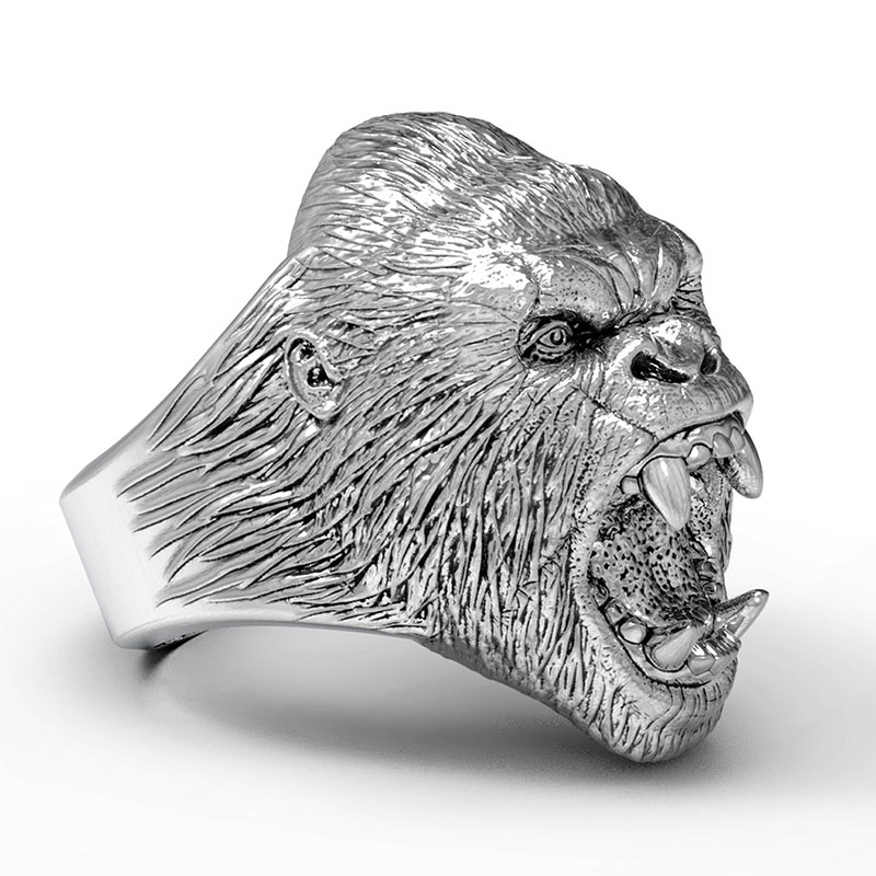 Pop gorilla menderu cincin pria baja titanium