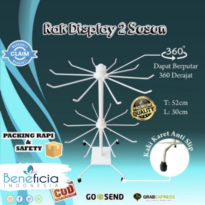 RAK GANTUNG DISPLAY PUTAR MATAHARI 2 SUSUN BESI GANTUNGAN AKSESORIS PERHIASAN TOKO SERBAGUNA A077