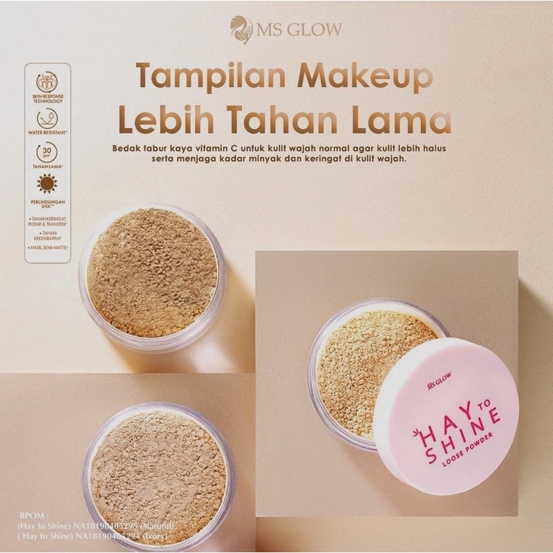 Ms glow loose powder hay to shine natural haytoshine ivory dan oily to matte anti sebum bedak tabur msglow beauty ms cosmetics-4