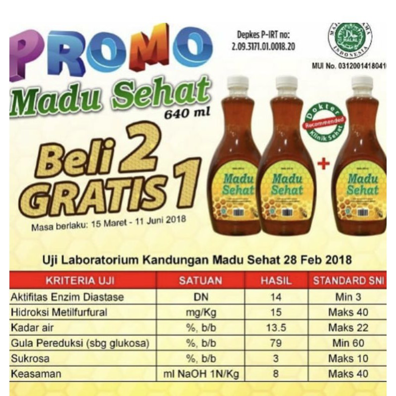 MADU SEHAT 640 ml 3 botol PROMO 12.12