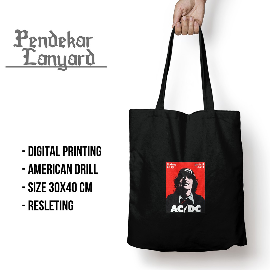 ACDC Totebag Band Musik Tas Jinjing Pria Wanita Kekinian Desain Aesthetic Penawaran Spesial