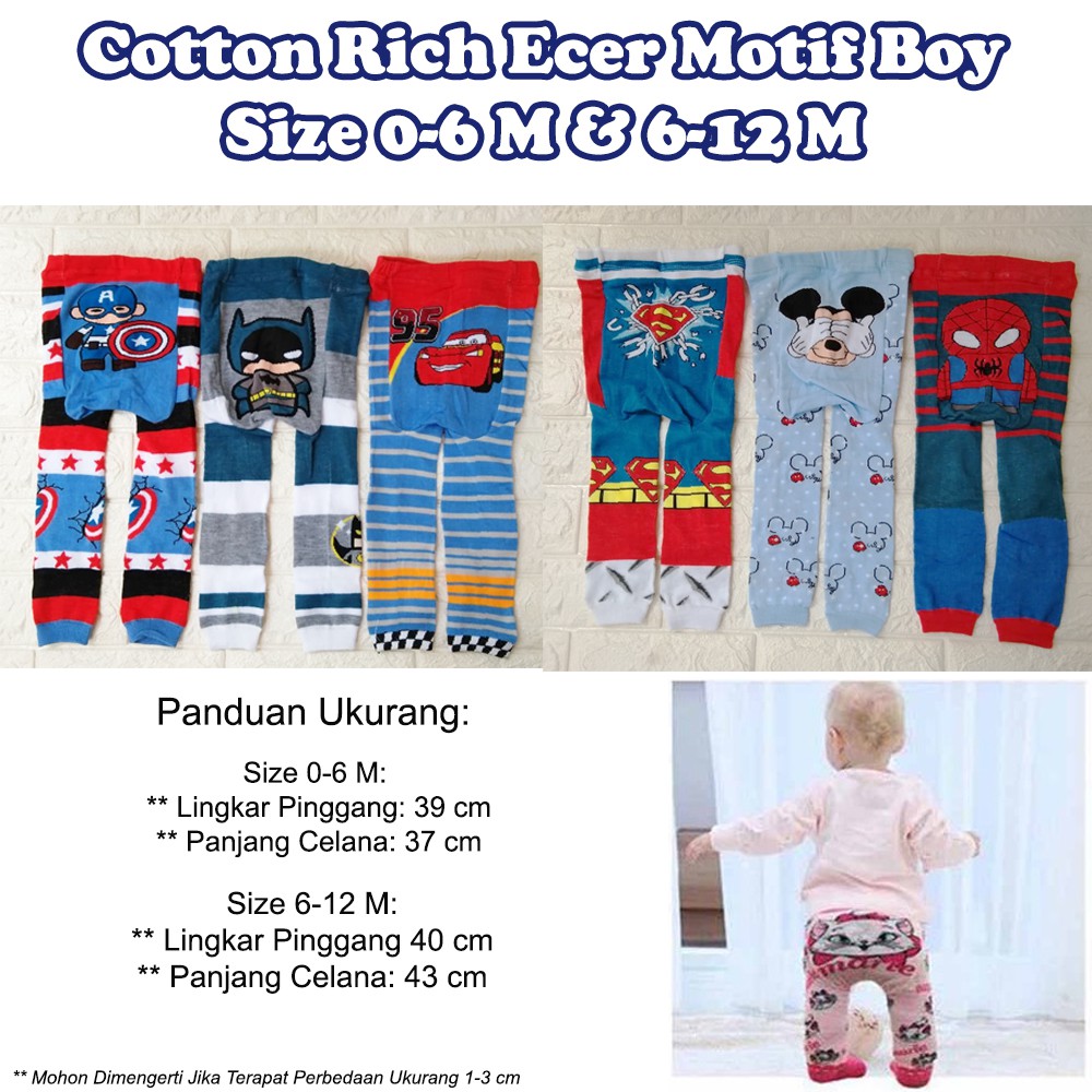 LEGGING BOY &amp; GIRL  0-6 &amp; 6-12 m MOTIF Cotton Rich Legging celana leging cowok cewek bayi baby karakter