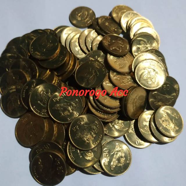 (GRESS/KINCLONG) Uang kuno 50 rupiah komodo tahun campur uang kuno rp 50 bahan mahar nikah 21 rupiah