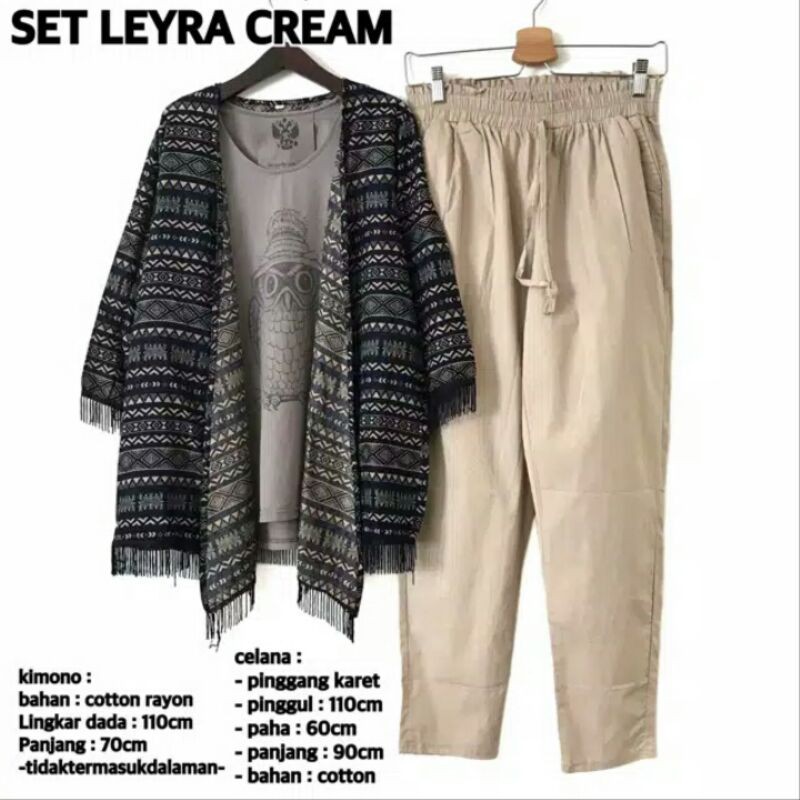 SET 2in1 LEYRA CREAM (OUTER KEREN + CREAM PANTS)
