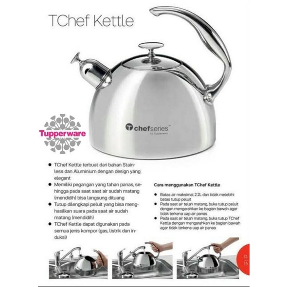 Tupperware Tchef Kettle 2.2 L  Stainless Steel Water Teko Air Premium High Quality
