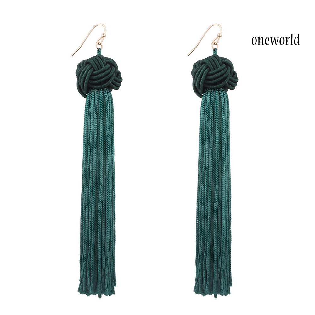 OW@ Bohemian Women Woven Knot Long Tassel Dangle Hook Earrings Statement Jewelry