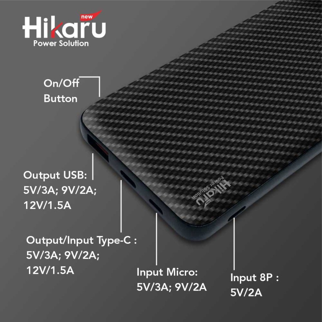 POWERBANK HIKARU PRO EDITION PD18 PORTABLE 10000MAH QUALCOMM 3.0