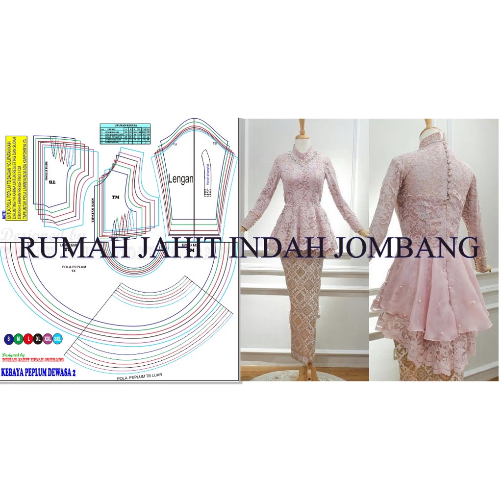 Pola Jahit Kebaya Peplum Dewasa Variasi Belakang