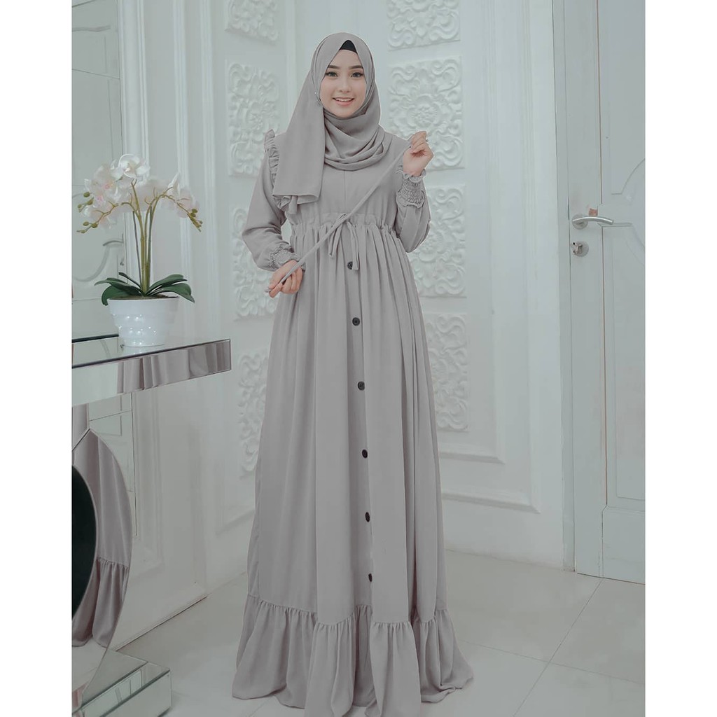 Zalfa Dress - Gamis Muslim Wanita Remaja atau Dewasa Kombinasi Kancing Bahan adem melar dan jatuh