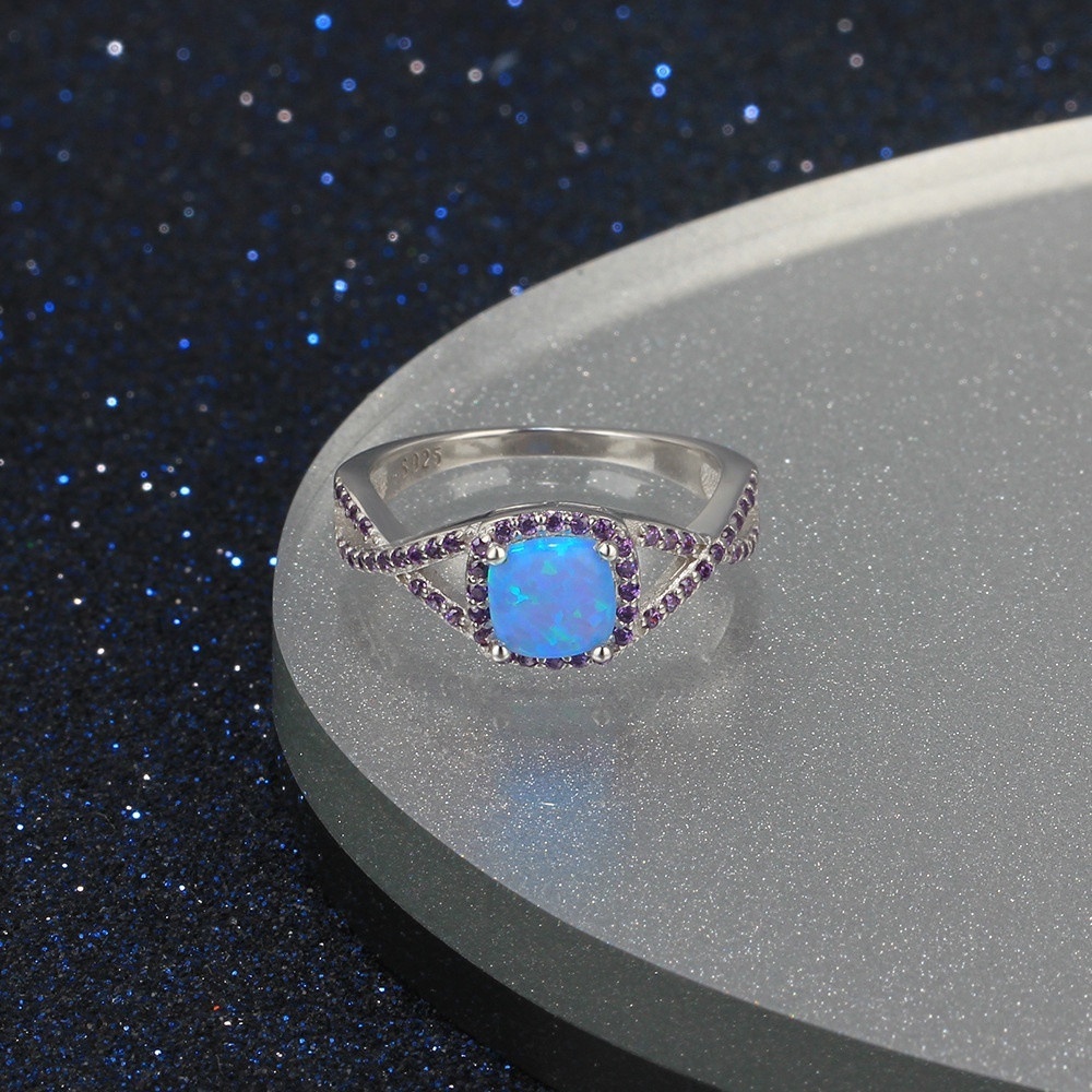 New Color Synthetic Opal Diamond Ring European and American Fashion Jewelry