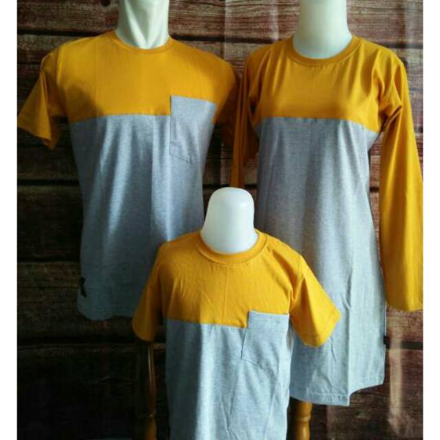 Kaos Korea Mustard Couple Keluarga Family Kombinasi Cotton Combed bisa buat jalan, arisan, kembar kompak