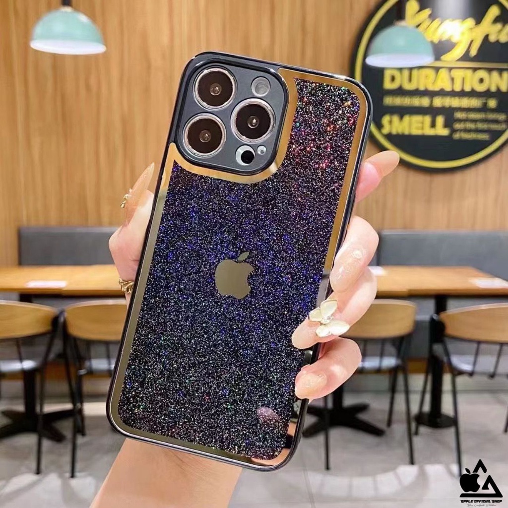 Glass Case Candy Gliter List Chrome iPhone 13 PRO MAX 12 PRO MAX Mini 11 PRO MAX XR XS MAX 7 7+ 8 8+ SE 2 3 TEMPERED GLASS CASE List Gold SOFTCASE SILIKON CANDY MEWAH