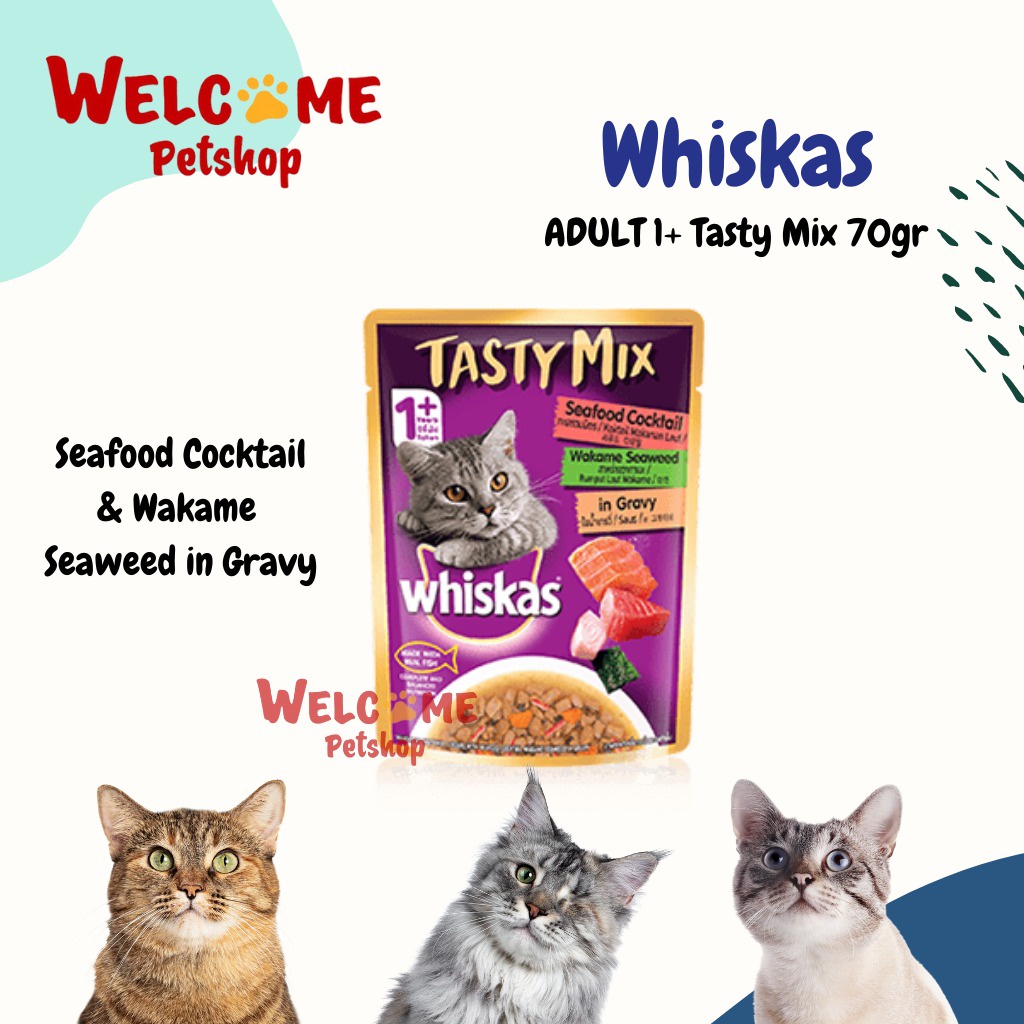 Whiskas Tasty Mix Seafood Cocktail 70gr Makanan Basah Kucing