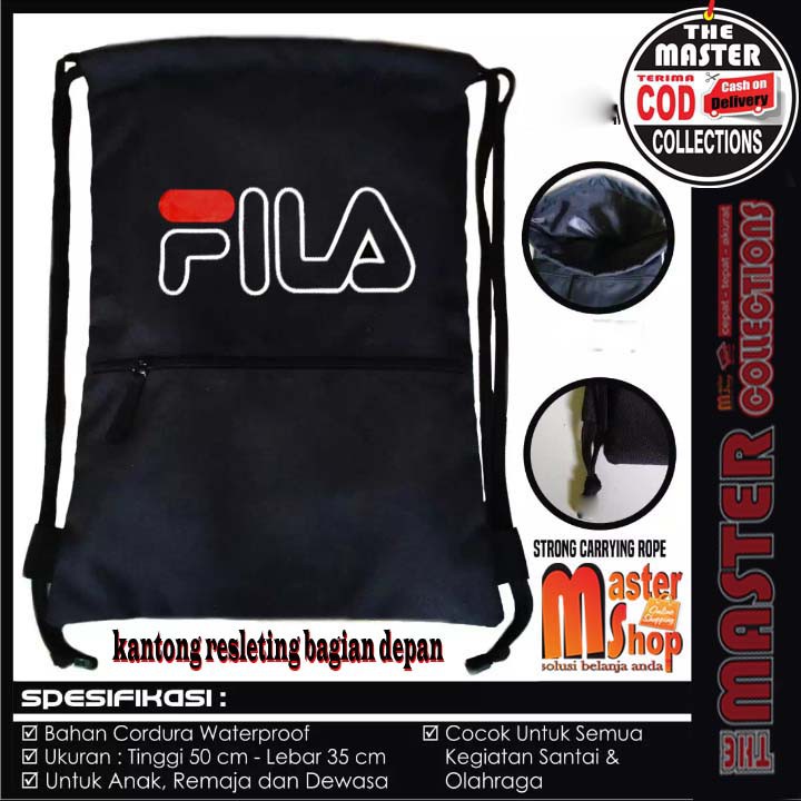 Tas Ransel Serut Drawstring Resleting FL Gymsack Travel Sport Gym Bag Fitness ( MURAH BISA COD )