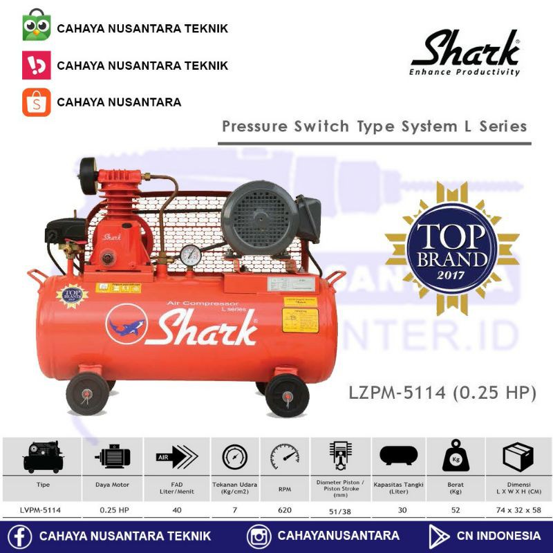Kompresor Angin Listrik 1/4 HP Shark LZPM-5114 SHARK