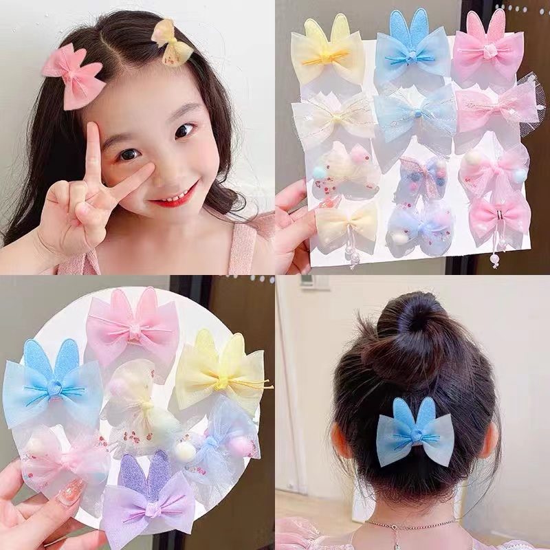 （Hallo Girl)F36 8 Pcs Set Jepit Rambut Pita renda Klip Jepitan Anak Gaya Korea Fashion Hair Clip