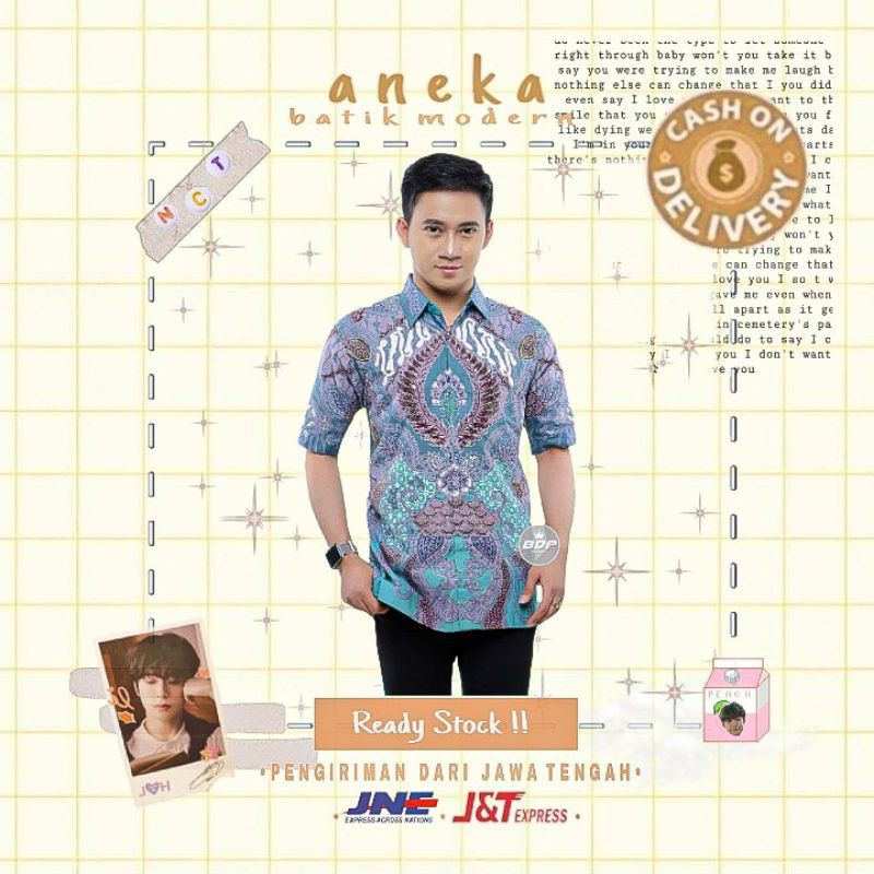 ATASAN HEM BATIK PRIA BERFURING LENGAN PENDEK WARNA UNGU LILAC LAVENDER BIRU KONDANGAN KERJA KANTOR