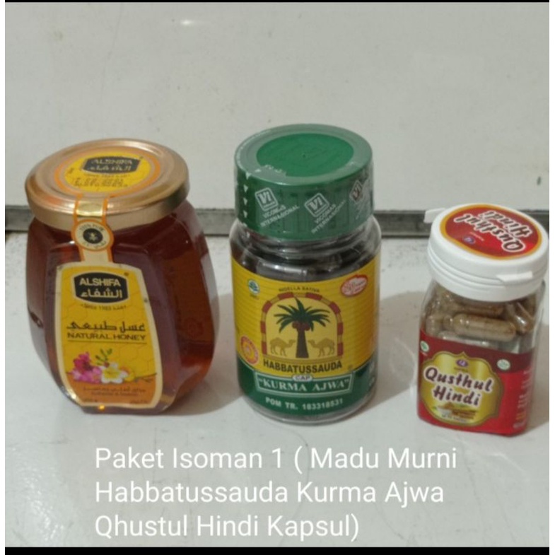 Paket Covid Isolasi Mandiri, Madu Al Syifa 250 gr, Qhustul Hindi 45 kapsul, Habbatussauda Kurma Ajwa 120 kapsul