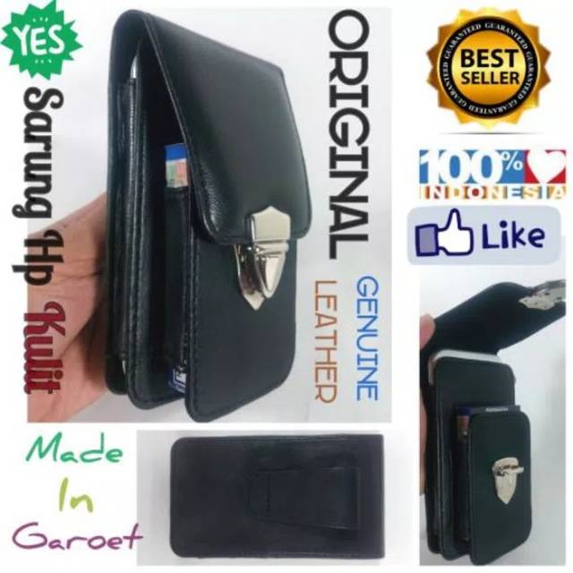 DOMPET SARUNG HP PRIA PINGGANG KULIT ASLI DOMBA MODEL DOBEL BERDIRI KEREN