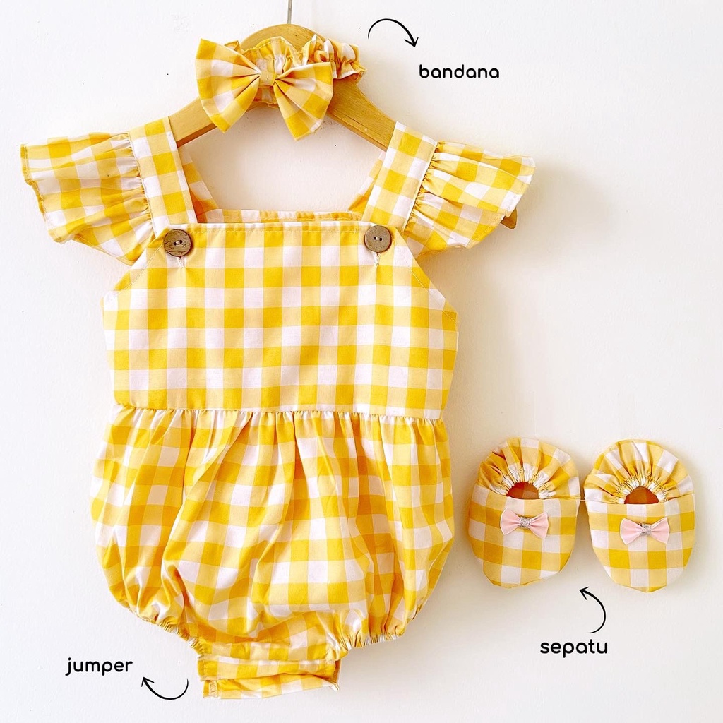 SHAHIA / CHEERFUL / DOMINIKA / MELODY Jumper Bayi Perempuan Setelan Bunga Bandana Sepatu Pergi Lucu Fashion Anak Cewe Terlaris