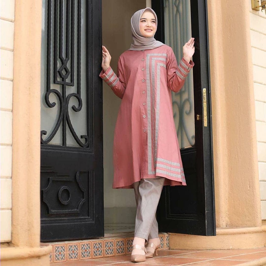 Baju Muslim Modern ALYA TUNIK IK Bahan TOYOBO KANCING VARIASI Pakaian Wanita Atasan Tunik Remaja 202