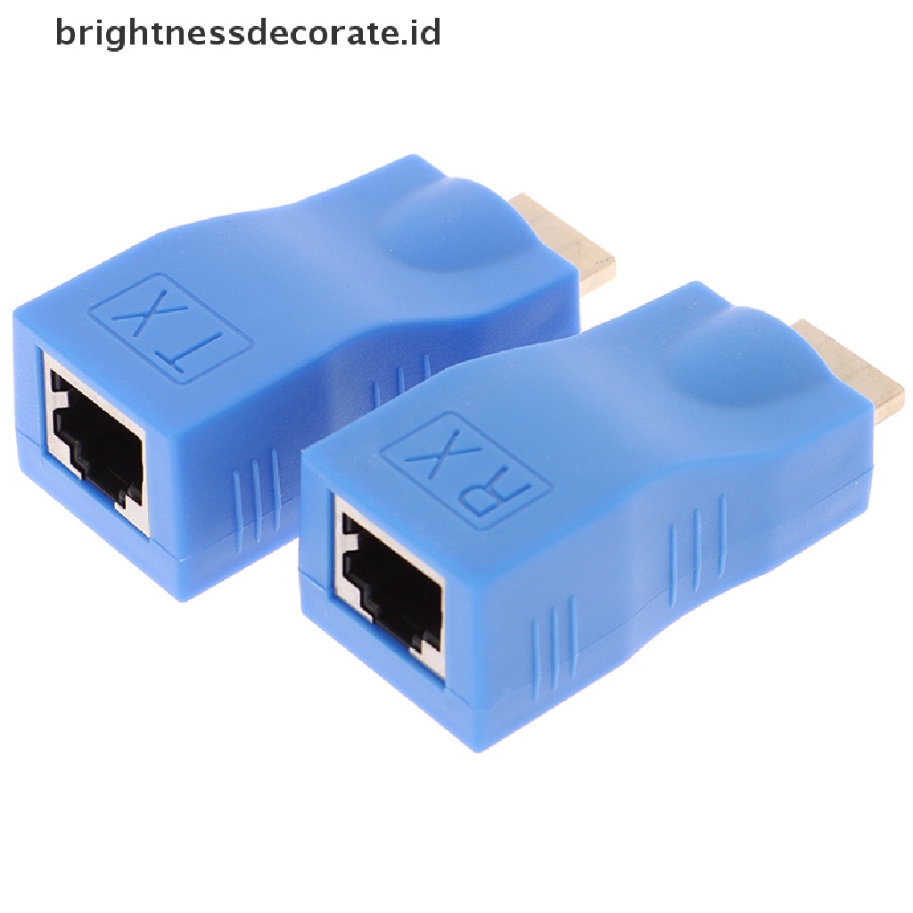 2pcs Adapter Extender Hdmi 1080p Ke Rj45 Over Cat 6 Network Lan Ethernet Warna Biru