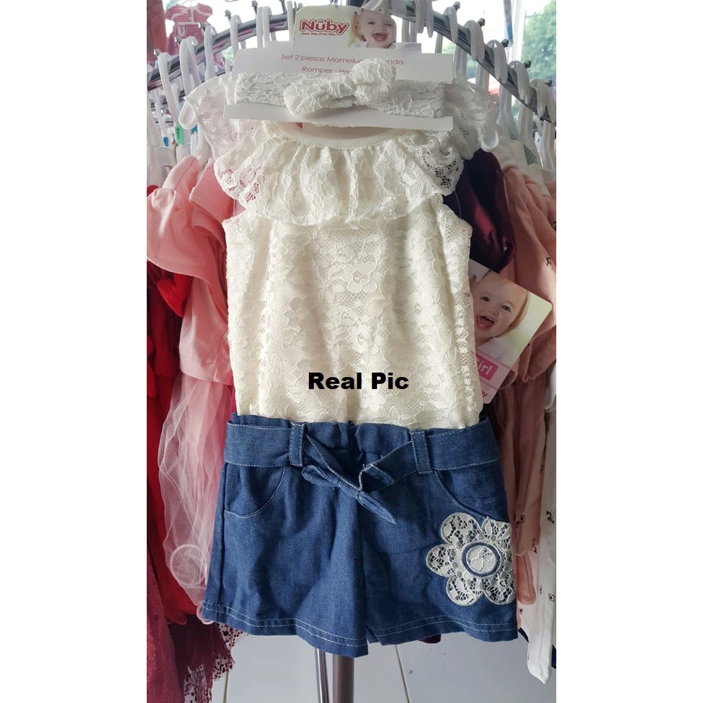 CUCI GUDANG! Jumpsuit Anak Perempuan Brokat White  Nuby Import