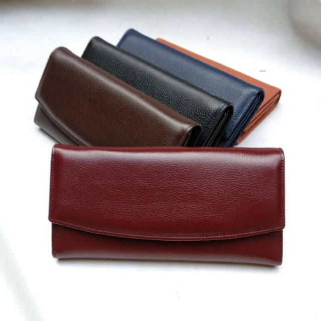 ALUNA Dompet Kulit Sapi Dompet Wanita perempuan Dompet Panjang Dompet Kartu Motif Polos &amp; Motif Jeruk - Originale Leather Wallet