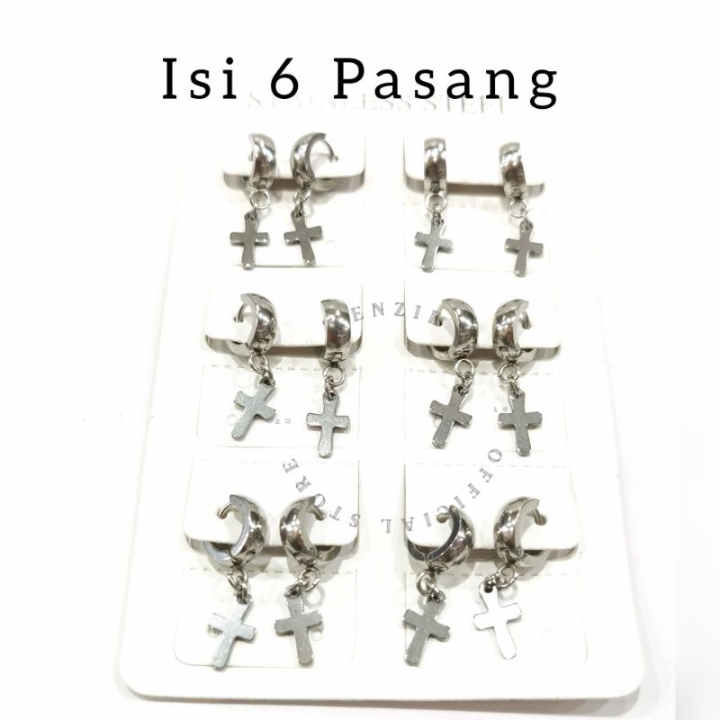 Anting tusuk salib isi 12 pcs bahan titanium