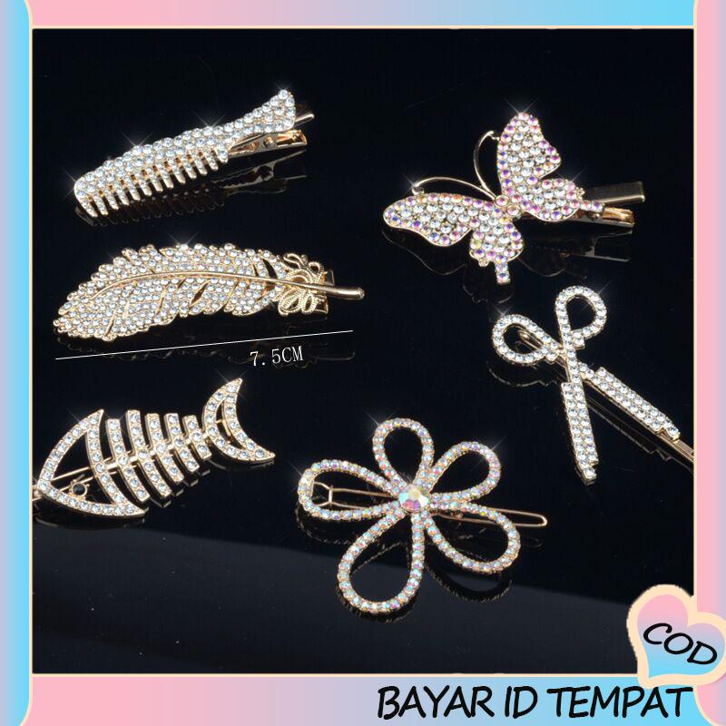 COD❤️ Fishbone Hairpin 6-Piece Set Aksesoris Rambut Vintage Set Dengan Diamond Pearl Edge Clip Bebek Paruh Clip-A.one