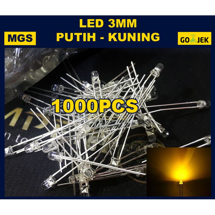 1000PCS LED 3MM PUTIH NYALA KUNING