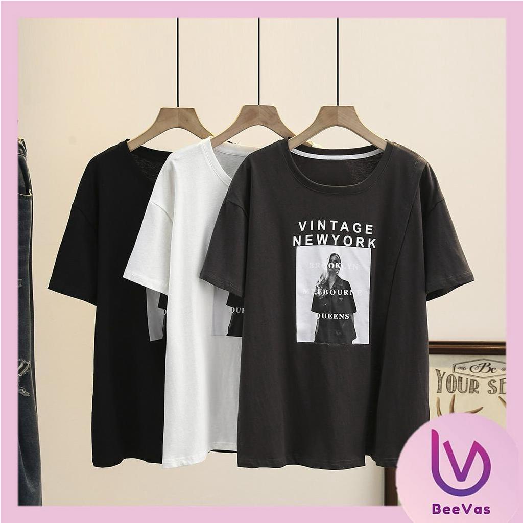 BV.ID BJ1164 Baju Atasan Wanita Oversize Lengan Pendek Kaos Motif Vintage Newyork Fashion korean