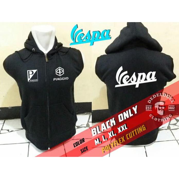 SWEATER ZIPPER HOODIE VEST ROMPI TANPA LENGAN MOTOR VESPA