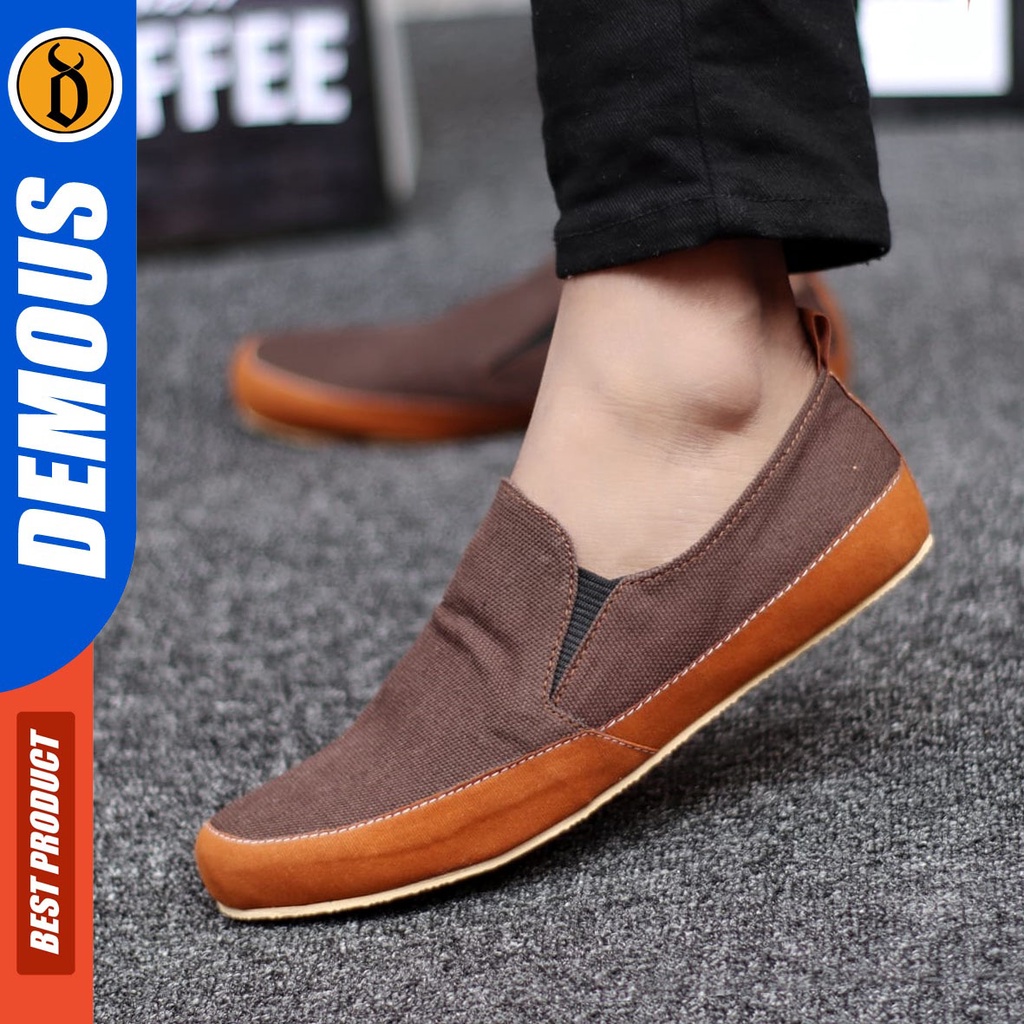 DEMOUS Hanza - Sepatu Slip On Casual Slop Pria Kanvas