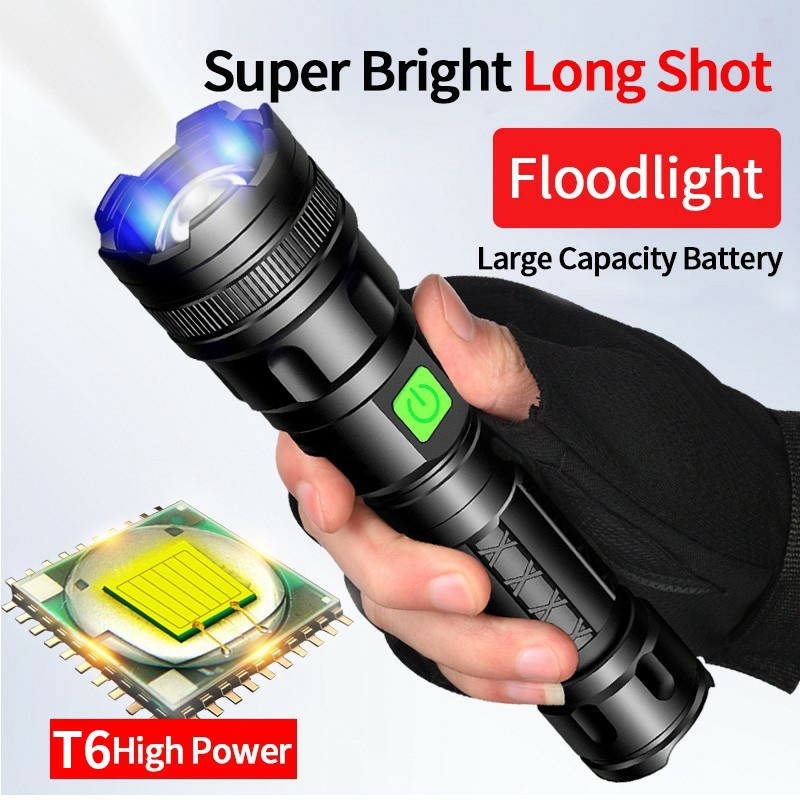 Anbolt Senter Super Terang Rechargeable ZOOM Rechargeable SUPER TERANG  LED Outdoor USB Rechargeable IPX4 tahan air kelas hidup Taktis Cahaya T6 18650 Battery