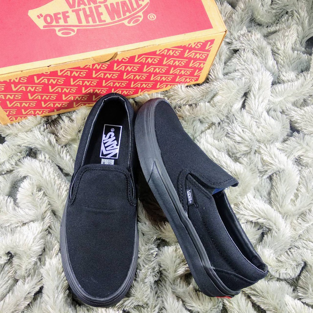 SEPATU VANS SLIP ON ALL BLACK PREMIUM DT ICC BNIB MADE IN