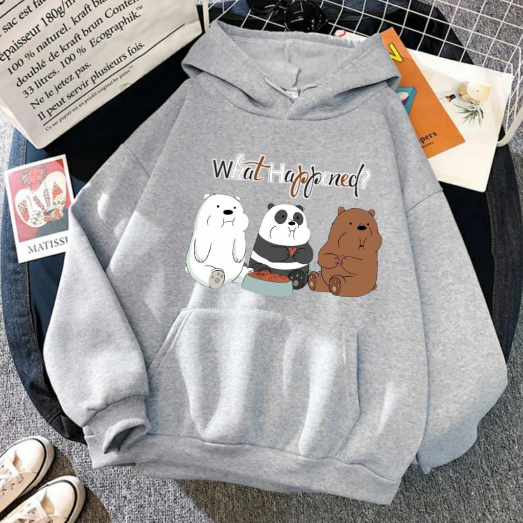 Hoodie Wanita Gambar Bears Oversize Korean Style Sweater Murah Tebal Xxl Kekinian Lilac Panda Boba