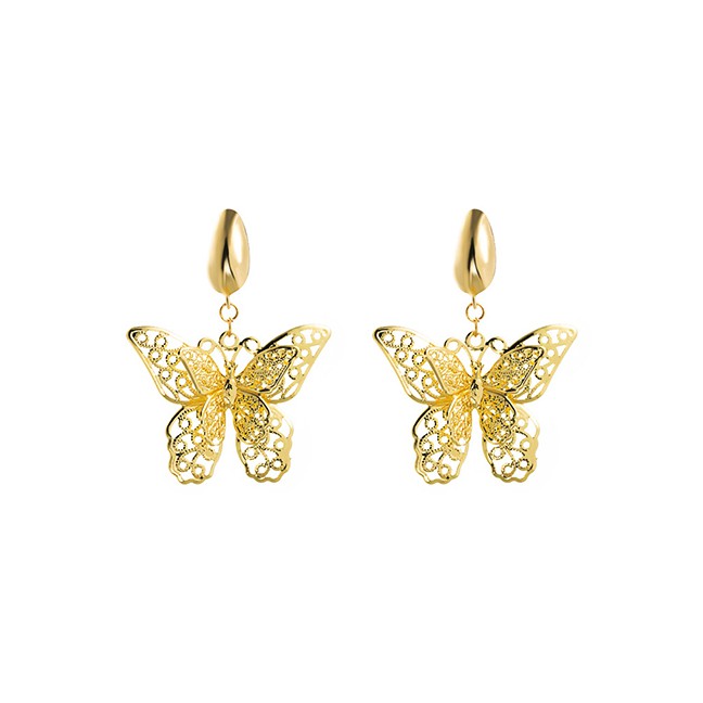 LRC Anting Tusuk Fashion Golden Butterfly Alloy Shell Hollow Earrings K41928