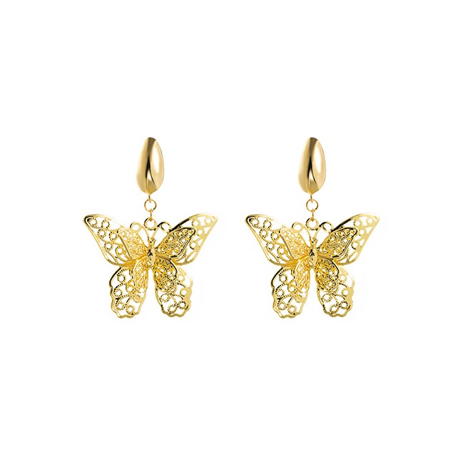 LRC Anting Tusuk Fashion Golden Butterfly Alloy Shell Hollow Earrings K41928