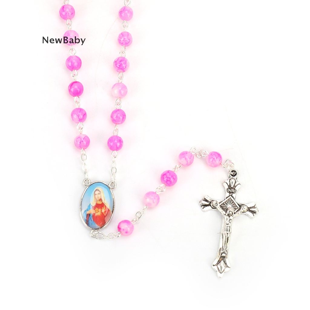 Kalung Rosario Desain Manikmanik Kaca Birusalib Yesus Gaya Katolik Untuk Wanita