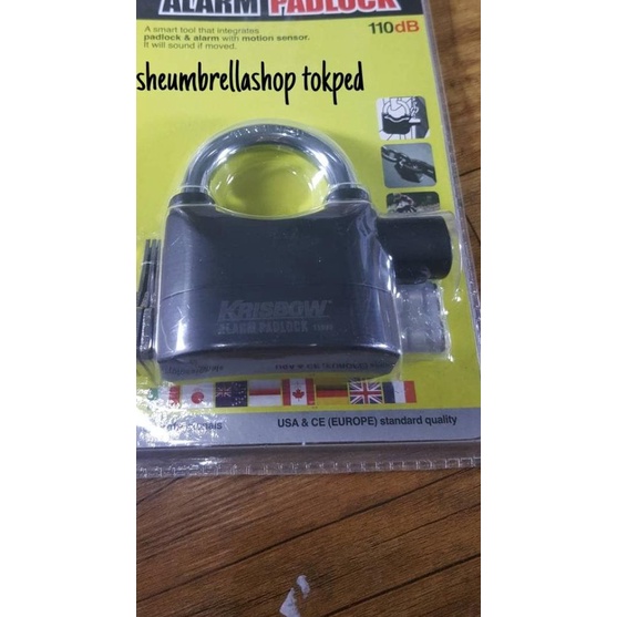 ➼ gembok alarm 110db krisbow dengan 3 kunci / padlock ♥